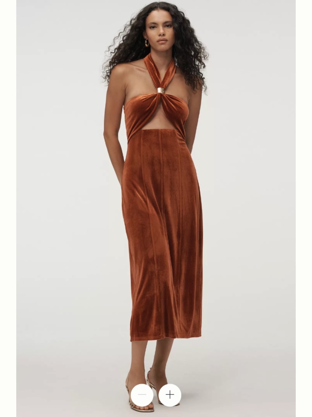 Anthropologie x Flat White Velvet Halter Dress- size L